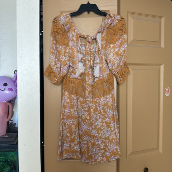 Free People Lucie Mini  Floral Ruffle Bow Romantic Dress Cottagecore Retail $128 - Picture 4 of 5